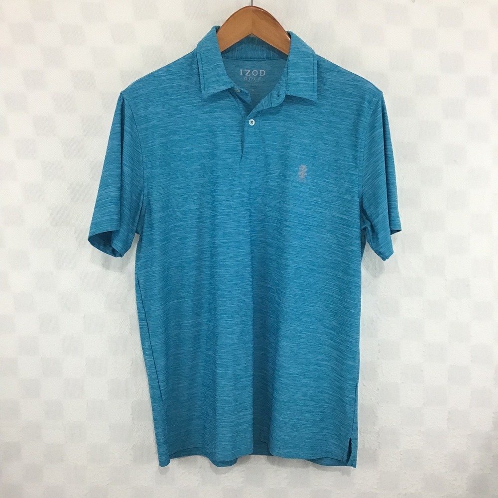 IZOD Golf Mens Performance Polo Shirt Teal Blue Space Dye Stretch Size M‎